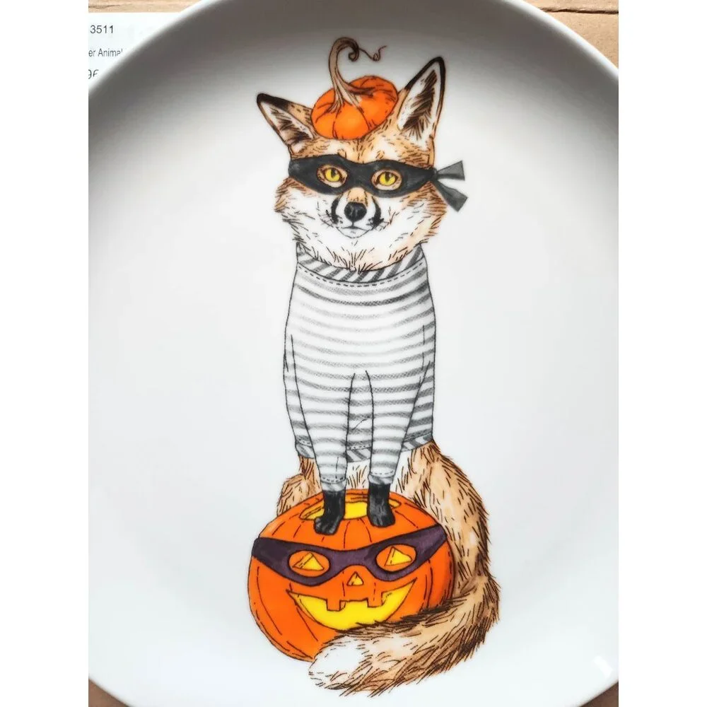 NEW West Elm Halloween Dapper Animals Salad Plate - Fox